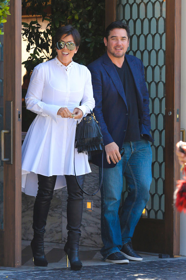 West Hollywood, CA - Kris Jenner ends a lunch date with actor Dean Cain at Cecconi's in West Hollywood. As the pair exited the restaurant Kris acted as if she where surprised that the cameras where there just before her skirt blew up in the wind. Kris and the former Superman, Dean chatted for a few moments before leaving separately. AKM-GSI    August  27, 2014 To License These Photos, Please Contact : Steve Ginsburg (310) 505-8447 (323) 423-9397 steve@akmgsi.com sales@akmgsi.com or Maria Buda (917) 242-1505 mbuda@akmgsi.com ginsburgspalyinc@gmail.com