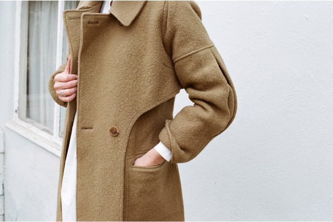 camel iliana wrap coat